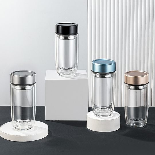 Fuguang Double-Layer Glass Cup for Men, Egg-Shaped Water Cup, Explosion-Proof, Insulated, Large Capacity, Thickened, High-End Car-Mounted with Logo