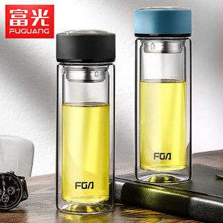 Fuguang Double-Layer Household Glass Cup with Lid, Large Capacity, Portable Tea Cup for Male and Female Students, Transparent Cup