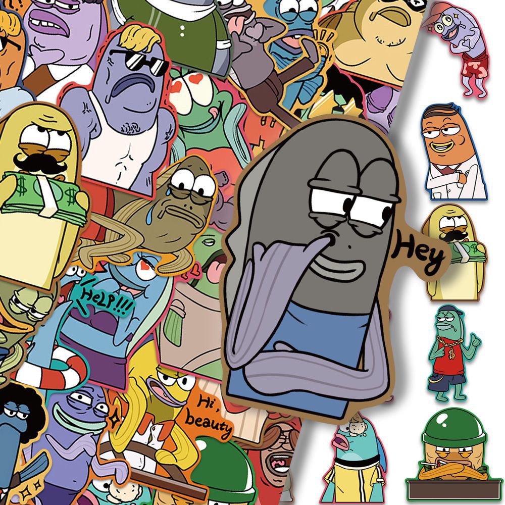 100张比奇堡路人鱼贴纸沙雕趣味海绵宝宝个性创意diy装饰防水贴纸评价- 淘宝网, image size:1000x1000