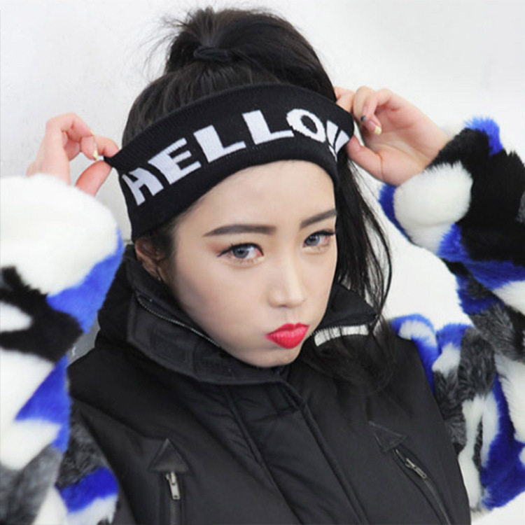 New Korean Harajuku knitted letter yoga hair band hair band face washing headscarf headgear sports hip-hop sweat-absorbing men and women