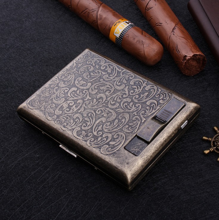 Bật lửa thuốc lá tích hợp với sạc usb siêu mỏng cá tính sáng tạo hộp đựng thuốc lá kim loại nam 20 que di động - Bật lửa bật lửa dunhill