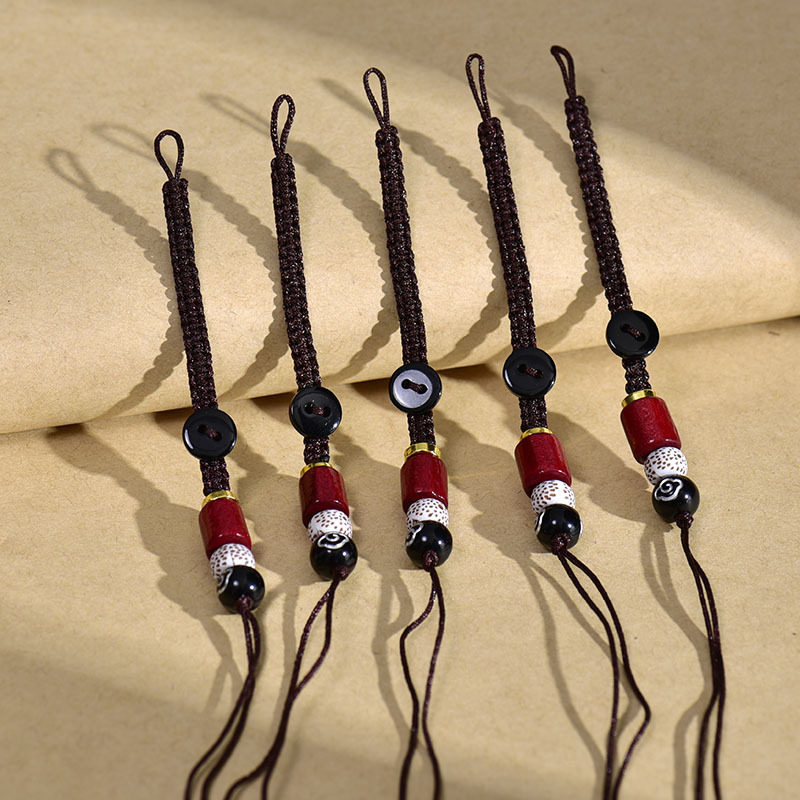 Hand-Woven Keychain Pendant with Cloud Pattern Beads in Red and Black Color Scheme, DIY High-Quality Hanging Ornament, Woven Rope for Mobile Phone