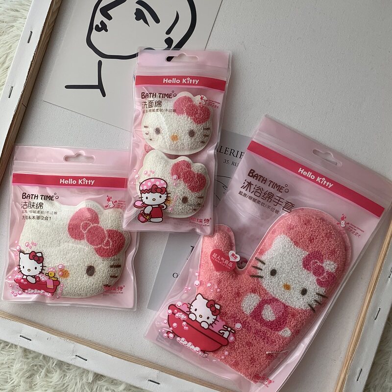 Cartoon KT Adolescent Girl Hearts Kitty Cat Bath Clean Skin Cotton Wash Face Bashing Blistering Fine Absorbent Independent Packaging