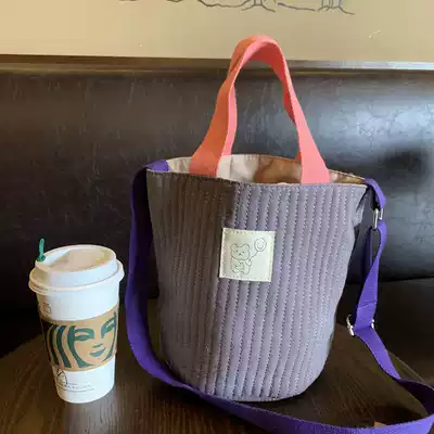 Japan ins cute hand bag portable messenger solid color canvas mommy bag lightweight insulation bento bag