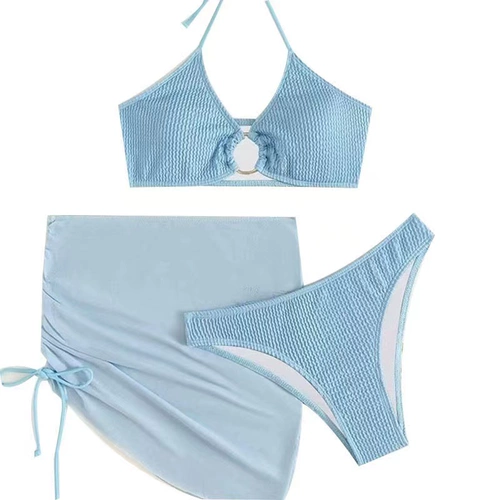 Синий купальник, сексуальный брендовый пляжный комплект, 3 предмета, по фигуре