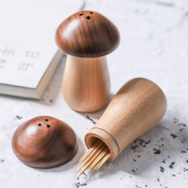 Japanese-style creative solid wood toothpick tube Mushroom cute mushroom shape toothpick jar Wooden toothpick box Toothpick storage tank Household