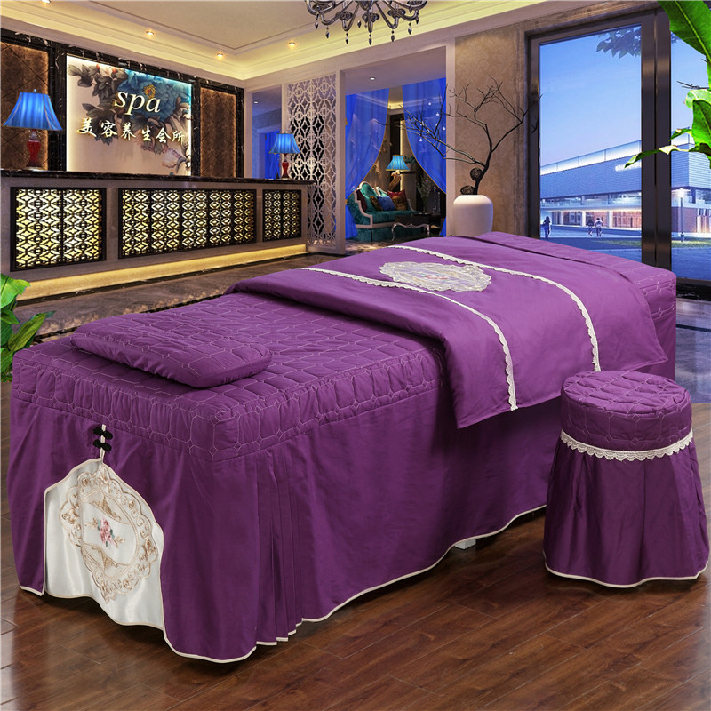 Châu Âu cao cấp bông denim salon bedspread vẻ đẹp vẻ đẹp dành riêng màu bedspread liệu pháp xoa bóp massage rắn đơn giản - Trang bị tấm khăn trải giường spa