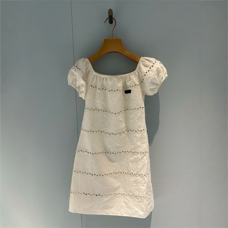 Liituio Haute Couture 26 Summer New Letter Logo Appliqué Vintage Hollow Embroidery Puff Sleeve Dress for Women