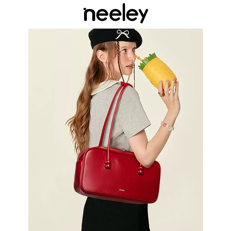 новая кожаная сумка neeley\'s для подмышек, свадебная сумка, вместительная женская сумка boston, свадебная красная сумка для боулинга Изображение 1