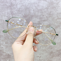 Korean glasses female anti-blue art full-frame ultra-light metal irregular frame Joker eye frame flat mirror tide