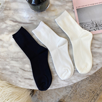 deepv vcruan basic vertical stripe socks womens Japanese JK Harajuku mid-tube socks solid color calf socks