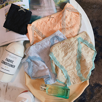 deepv vcruan panties womens fresh solid color pleated embossed lace girl mid-waist briefs