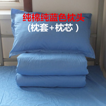 Student dormitory single bed cotton blue and white grid thickened pillowcase pillow pillow towel cotton pure blue pillow pillow case