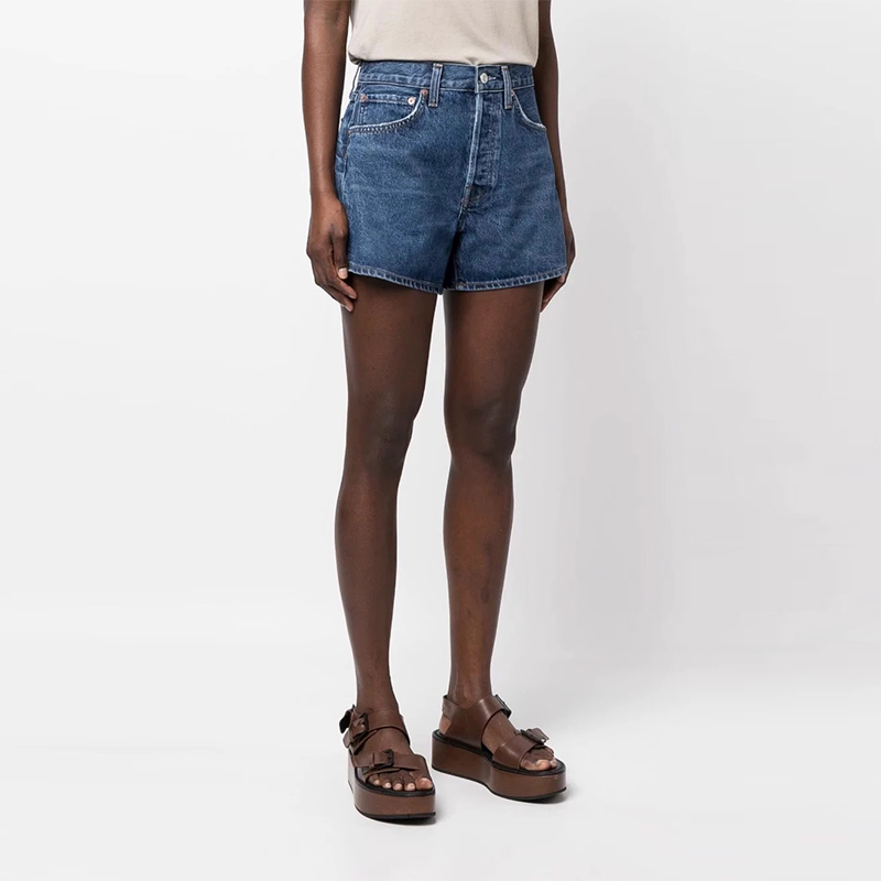 2025 Spring/Summer New Style Agolde Wu Qianyu and Jung Sooyeon Same Style High-Waisted Ripped Petite Denim Shorts for Women