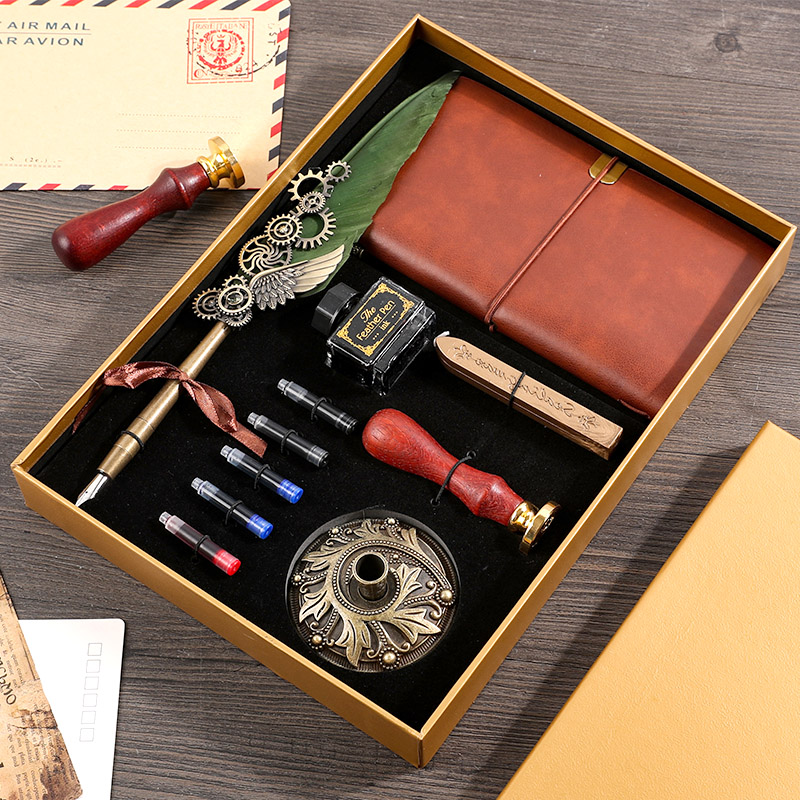 11 Piece Mechanical Feather Pen Set -- Olive Greena birthday present female give girl friend girl student confidante schoolboy teacher practical originality customized diy Graduation season gift