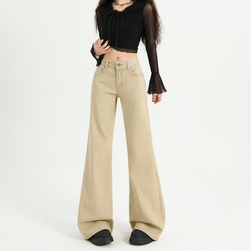 American-Style Khaki Flared Jeans for Women, Non-Tight on the Legs, 2026 Summer New Loose Low-Waist Wide-Leg Floor-Length Pants American-Style Khaki Flared Jeans for Women, Non-Tight on the Legs, 2026 Summer New Loose Low-Waist Wide-Leg Floor-Length Pants