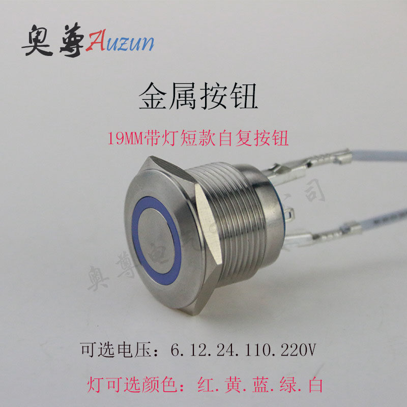 19MM metal button switch with lamp reset button stainless steel a normal open short car start computer start