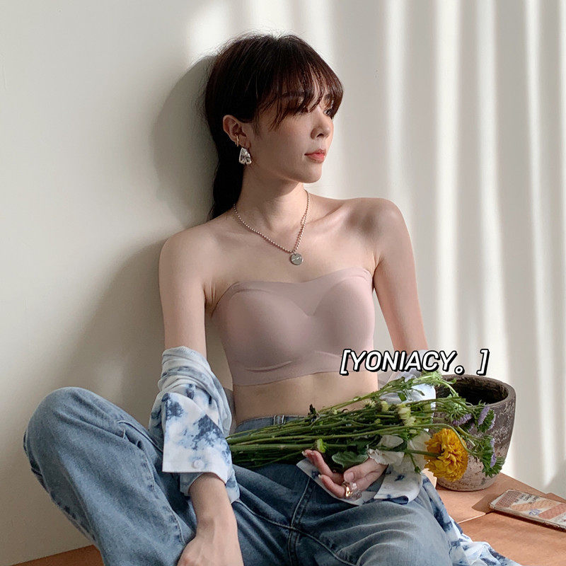 Strapless bra gathered non-slip thin underwear beauty back No rims summer comfort No trace invisible bra bandeau