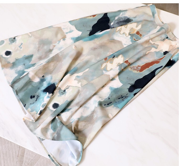 Focus C-Position Chic Smudged Printed Ladylike Elegant A-Line Skirt Slimming Look Over-The-Knee Mid-Length Skirt Autumn