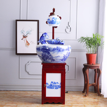 Jingdezhen ceramic goldfish bowl Filter fish basin circulating water ornaments round cylinder large humidifying cabinet with lamp
