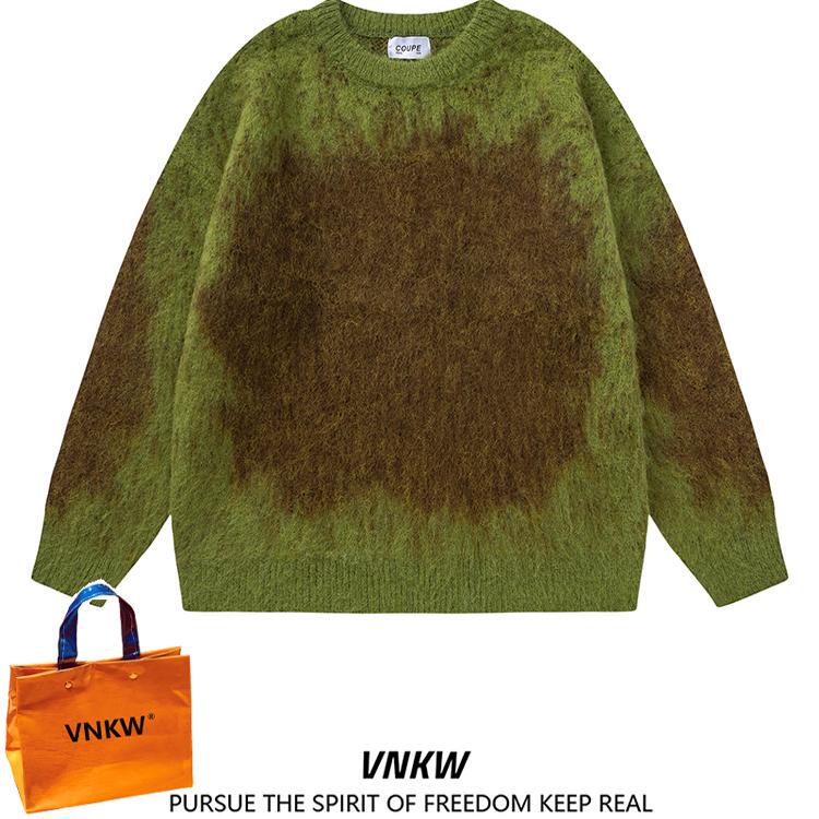 Japanese Retro Knitwear Green Crew Neck Jacket Men's High-End Seahorse Wool Sweater Loose Couple Lazy Knitwear