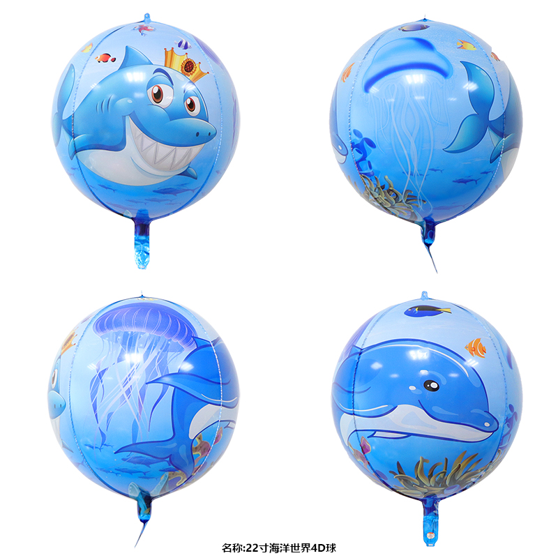 Children Birthday Party Decoration Mall Arrangement Aluminium Film Balloon 4d Ball Dolphin Marine World Series Cartoon Animals