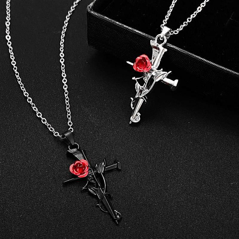 Rose Cross Necklace for Women, Stunning Rose Pendant, Friendship Necklace, Alloy Vintage Thorn Collarbone Chain Rose Cross Necklace for Women, Stunning Rose Pendant, Friendship Necklace, Alloy Vintage Thorn Collarbone Chain