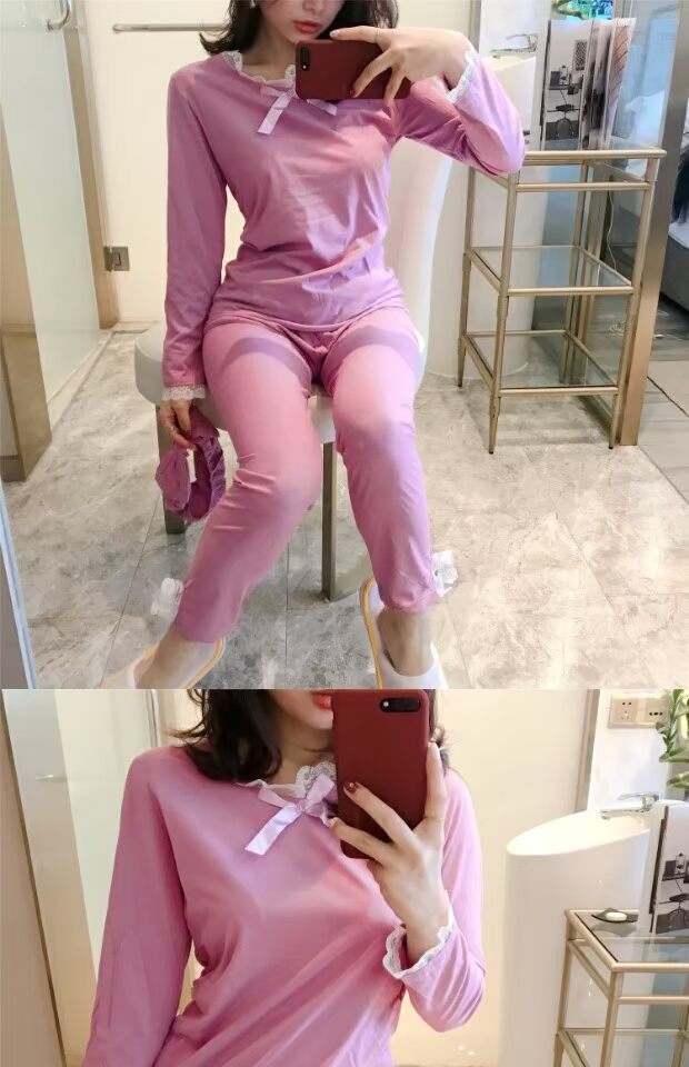 Bộ đồ ngủ cô gái cotton dài tay gợi cảm mùa xuân và mùa thu phiên bản Hàn Quốc của dịch vụ nhà mùa hè dễ thương dành cho sinh viên có thể mặc bên ngoài pijama nữ