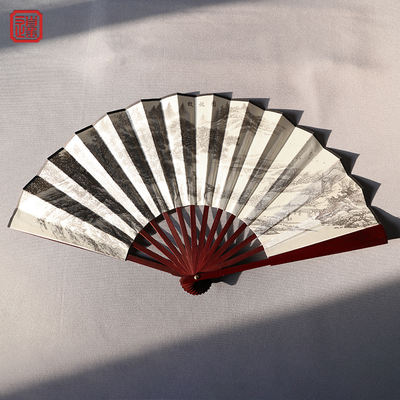 The groom's creative retro folding fan in Chinese style, the best man team's wedding props, wedding photos, calligraphy and painting landscape fans