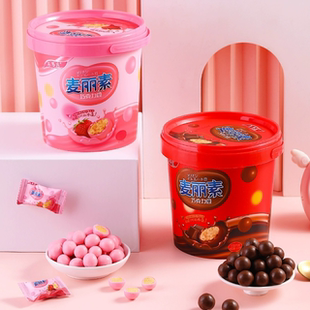 2桶麦丽素桶装黑巧克力豆夹心零食