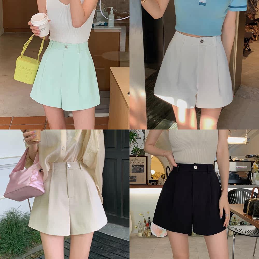 Multicolor A-Line Suit Shorts Metal Button Waist