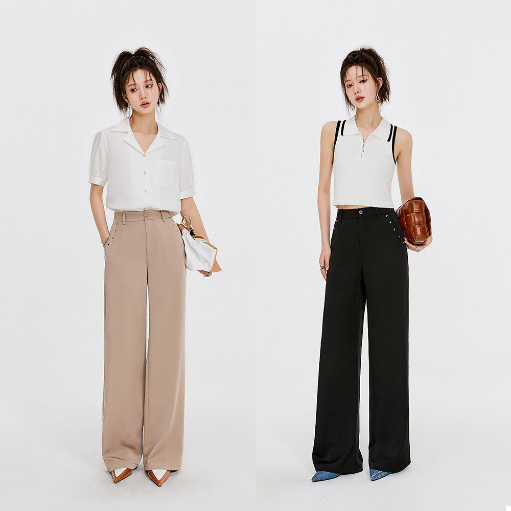 Reworked rivets decorated with straight cylinder pants fabric light and thin and comfortable 