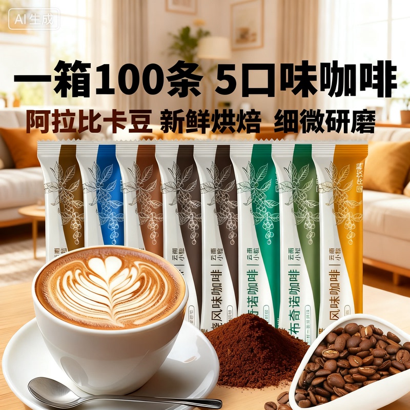 Three-In-One Instant Coffee Powder in Stick Form, 5 Flavors, Silky Latte, Cappuccino, Espresso, Refreshing and Anti-Drowsiness Three-In-One Instant Coffee Powder in Stick Form, 5 Flavors, Silky Latte, Cappuccino, Espresso, Refreshing and Anti-Drowsiness