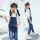 Bộ đồ mùa xuân và mùa thu cho bé gái 2020 new 6 áo sơ mi bé gái 7 quần yếm denim 8 bộ đồ hai mảnh phong cách phương Tây 10-13 tuổi - Phù hợp với trẻ em