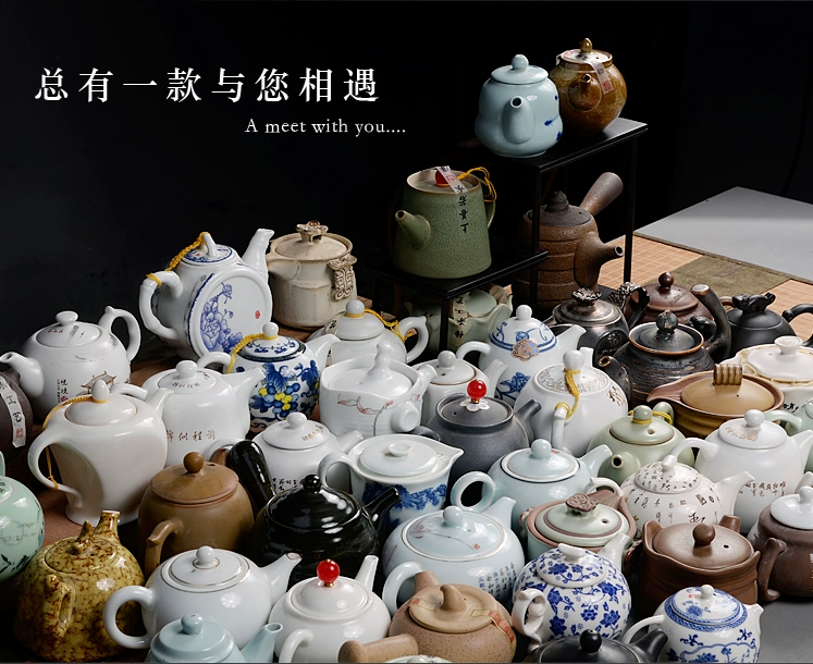 Chơi Teapots Lò đá lò nung ngẫu nhiên 3 nồi đơn Bộ trà Kung Fu đặt nồi cát tím men gốm gốm đen dầm phong cách Nhật Bản - Trà sứ