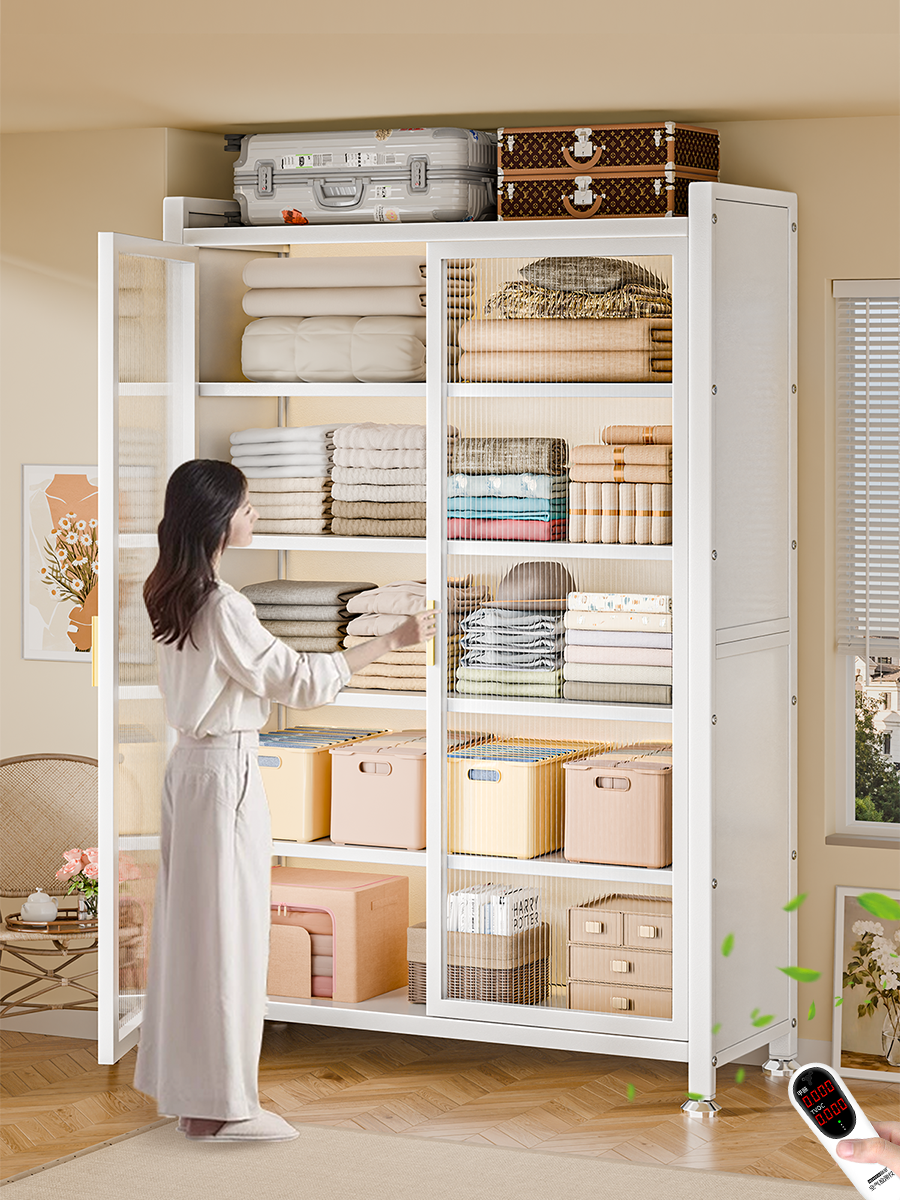 Multi-Layer Household Storage Rack, Bedroom Wardrobe, Large-Capacity Storage Rack, Snack Cabinet, Clothes Organizer with Flip Door