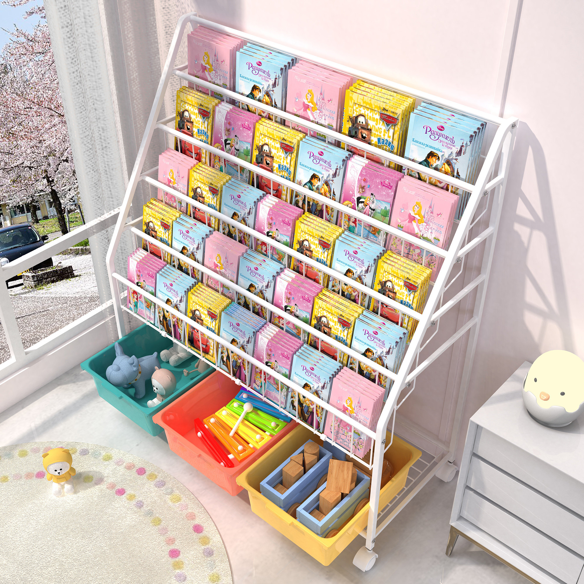 Children's bookshelves Painted Ben Shelf Book Toy Finishing Small Bookcase Simple Landing Multilayer Shelve Clear Bin