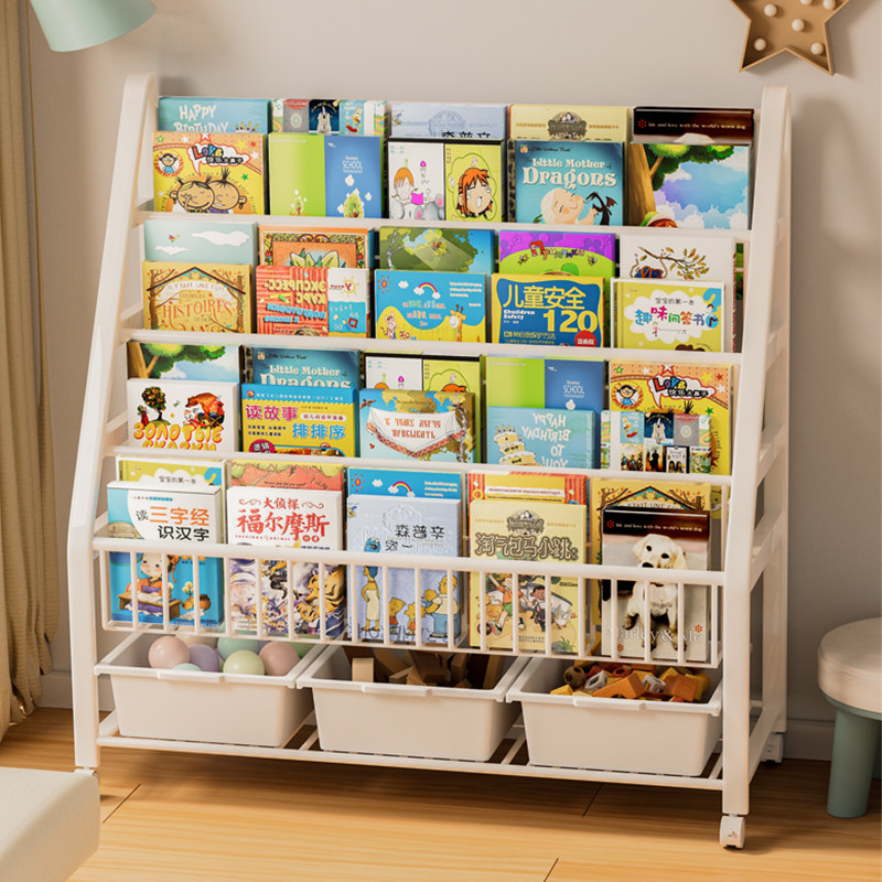 Bookshelves Landing Racks Integrated By Wall Simple Baby Read Ploy Toys Containing children's mobile bookcase-Taobao