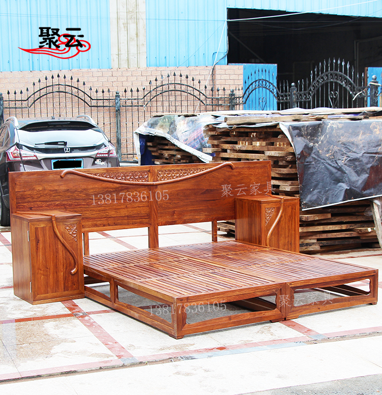 Giường ngủ bằng gỗ gụ kiểu mới của Trung Quốc Bộ bàn ghế gỗ phòng ngủ bằng gỗ nguyên khối với cùng loại ghế sofa gỗ