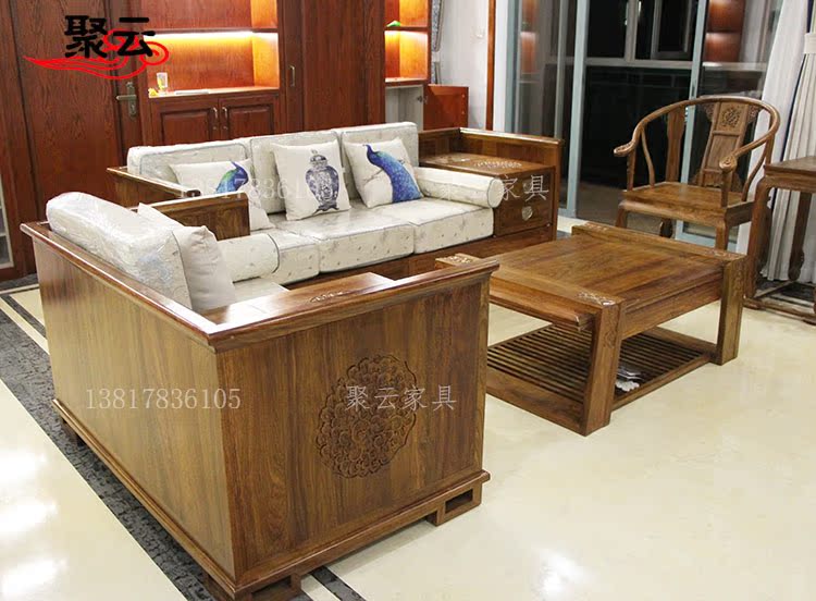 Mới Hedgekey phong cách Trung Hoa sofa sofa gỗ hồng Su Su hoa tốt trăng tròn gỗ hồng mộc nội thất phòng khách - Bộ đồ nội thất kệ tivi đẹp