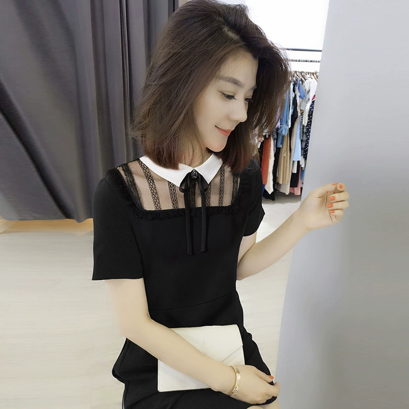 Ga Châu Âu mùa thu năm 2021 Xu hướng hàng Châu Âu mới Phong cách Hàn Quốc phong cách phương Tây váy ngắn tay rỗng eo cao màu đen quần áo nữ - Váy eo cao