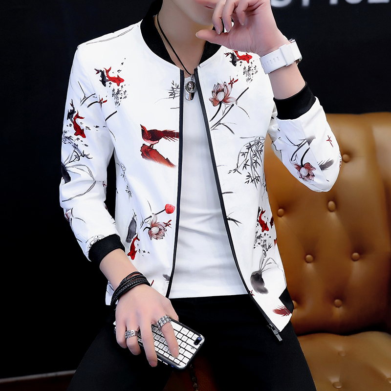 Men's New 2024 Spring and Autumn Jacket, Korean Style Slim Fit Trendy Youth Floral Baseball Jacket, Large Size Outerwear Top