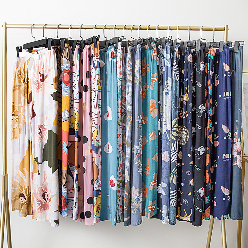 Cotton silk pajamas women's summer thin net red wide leg pants Artificial cotton can be worn outside anti-mosquito pants Large size home air conditioning pants