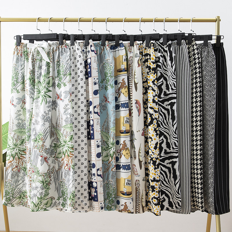 Ice silk pajamas women's summer thin net red wide-leg pants imitation silk can be worn outside mosquito-proof pants loose home air-conditioning trousers