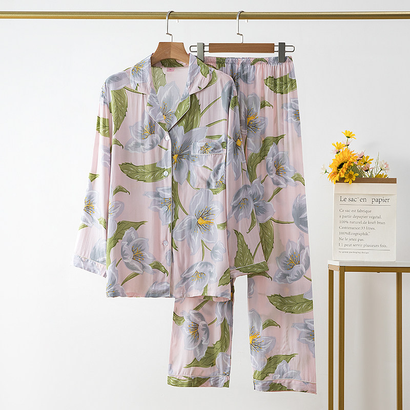 Long sleeve cotton pajamas woman spring and autumn thin two pieces of sweet sweet sweet sweet sweet sweet sweet sweet sweet cotton summer home clothes