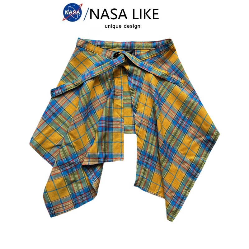 Nasa Sweatshirt T-Shirt Jacket Layering Magic Plaid Skirt Men's One-Piece Tie-Up Slimming Skirt Women's Hem