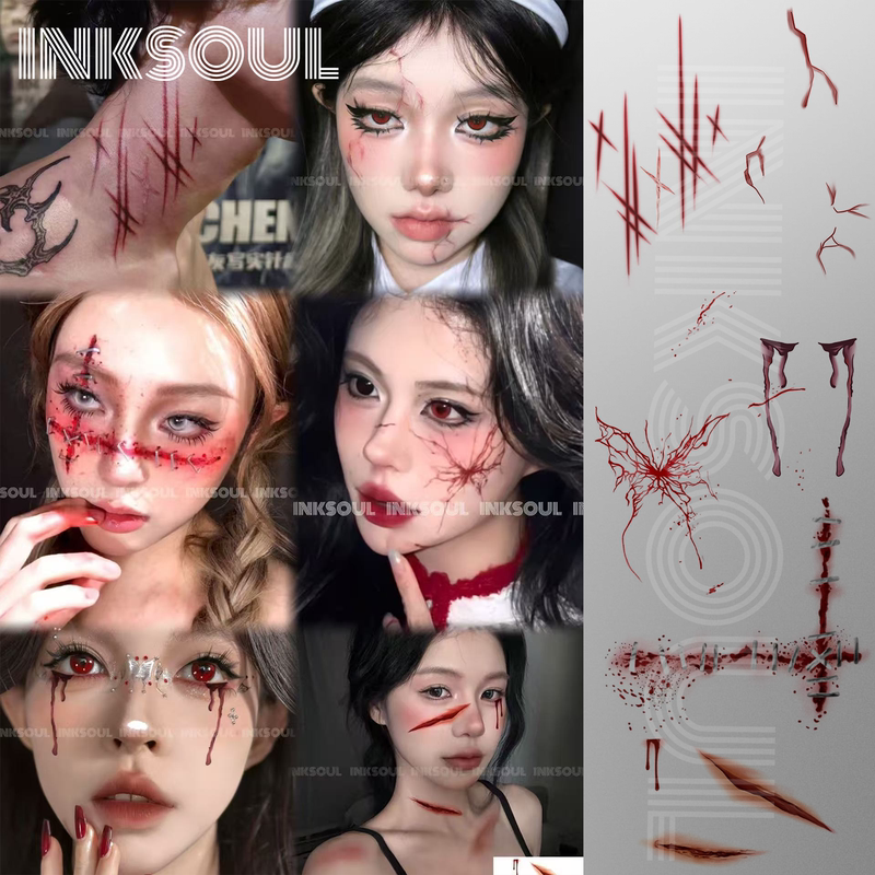 Inksoul Halloween Set Combination Tattoo Stickers Multi-Choice Scar Blood Stains Scratches Party Cosplay Makeup Stickers