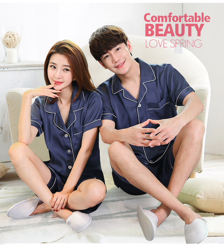 Trẻ em mùa hè của bộ đồ ngủ lụa XL nam áo sơ mi trẻ em của ice silk couple ngắn tay cha mẹ và con dịch vụ nhà phù hợp với pijama nữ