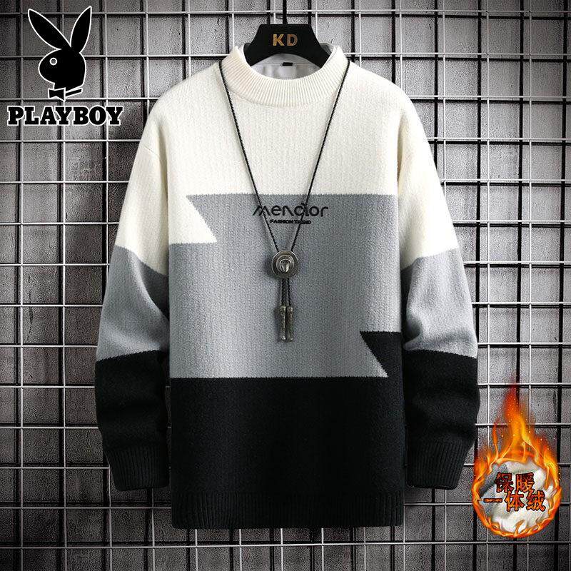 Playboy 2025 новый зимний свитер мужской плюс бархатный утолщенный молодежный вязаный кардиган для старшеклассников