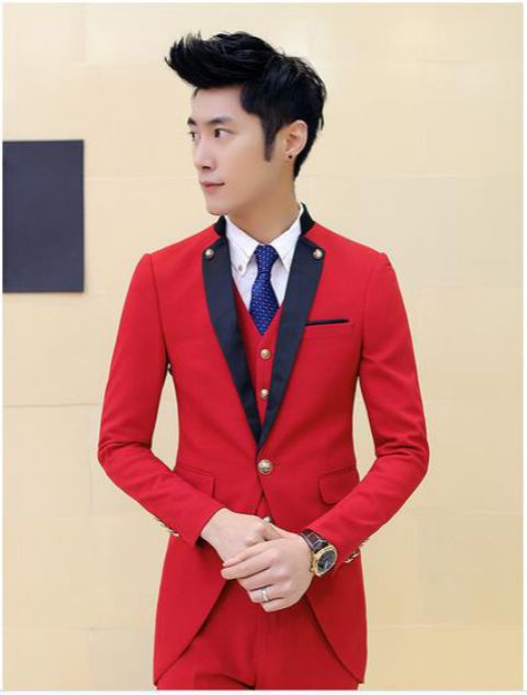 Mùa xuân mới tuxedo phù hợp với nam phiên bản Hàn Quốc của bộ đồ cưới tự trồng phù hợp với thời trang phù hợp với bộ đồ ba mảnh màu sắc áo nam